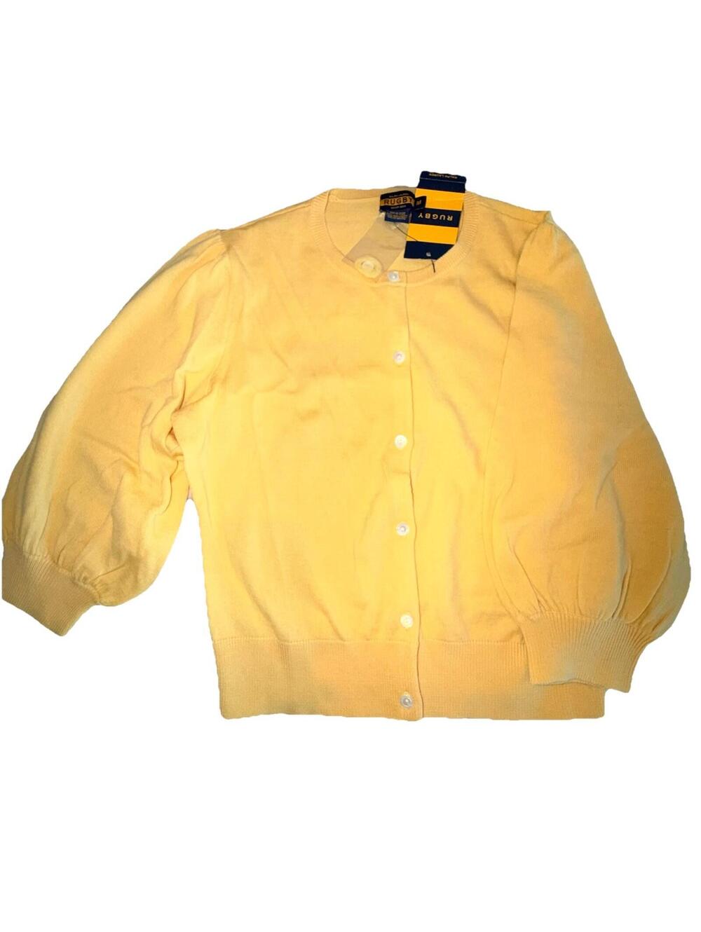 Ralph Lauren RUGBY Womens Cardigan WOOL Sweater M YELLOW NEW 3/4 Sleeve VINTAGE